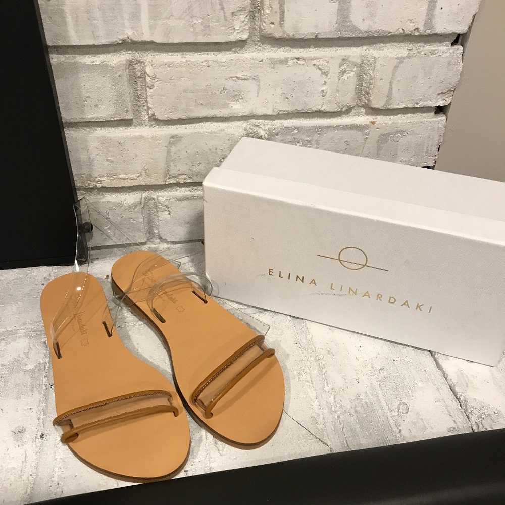 Clear and leather ankle strap sandal